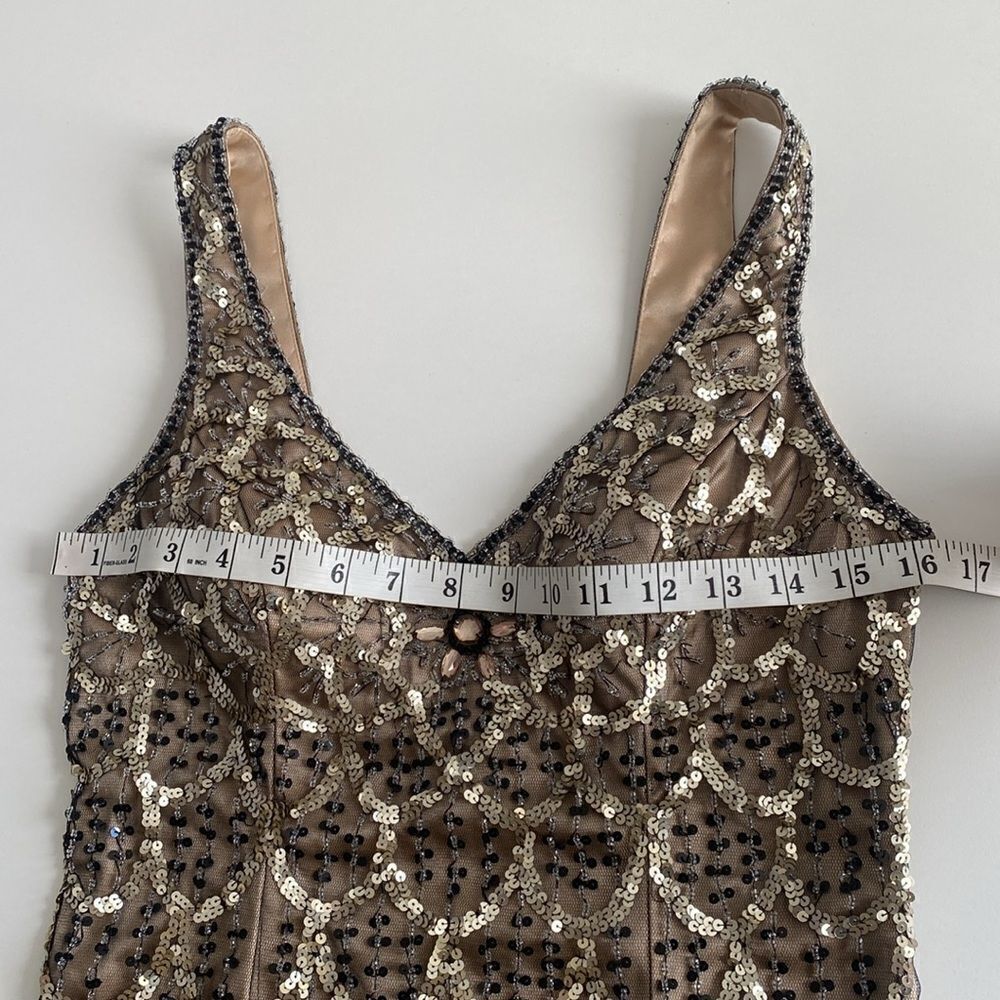 Sue Wong Nocturne Vintage Black ad Nude/ Cream Beaded Sequin Cocktail Dress Sz 8 - Picture 10 of 13